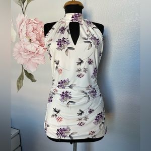 White House Black Market Floral Lavender Sleeveless Blouse Top Shell Sz S
